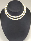 VINTAGE CROWN TRIFARI Jewelry White Milk Glass Gold Tone Bead Choker Necklace