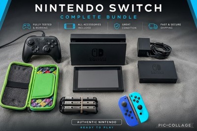 Nintendo Switch with Neon Blue and Dark Blue Joy-Con