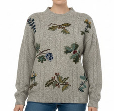 Vintage Eddie Bauer Wool Embroidered Sweater Women Small Hong Kong 90s Gorpcore