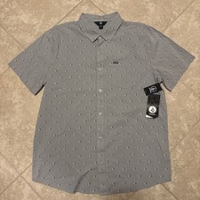 Volcom Macking Woven Button Up Short Sleeve Shirt Size XL Gray Diamond Design