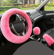 3 Pcs Fluffy Car Steering Wheel Cover Handbrake Gear Shift Solid Cover Set