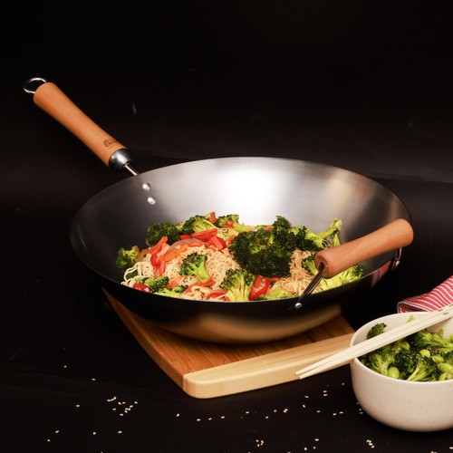 Flat Bottom Stir Fry Wok 14" Kohlenstoffstahl - Bild 5 von 7