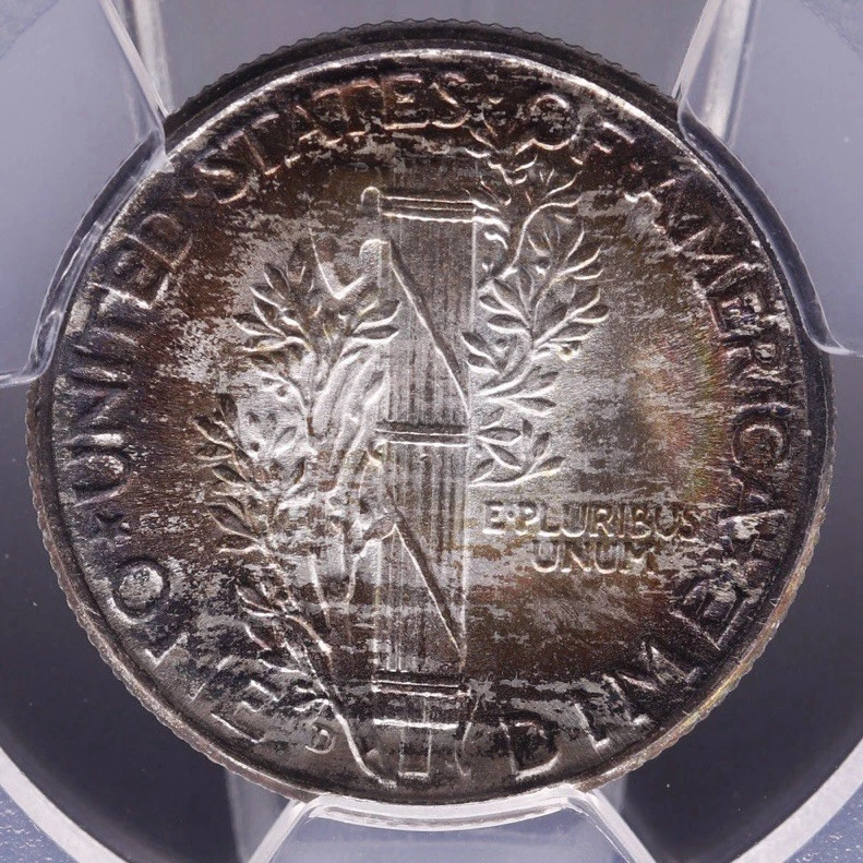 1945-D Mercury Dime 10C Silver PCGS MS67+ FB Full Bands Gem Rainbow Toned - Image 4 of 4