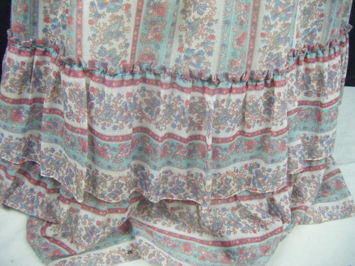 Vtg 60s Pink Blue Ivory Floral Printed Ruffle Long Dress-Bust 35/XS - Picture 8 of 9