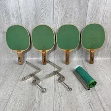 Vintage Harvard Ping Pong Table Tennis Paddles & Net W/ Clamps Posts Brackets