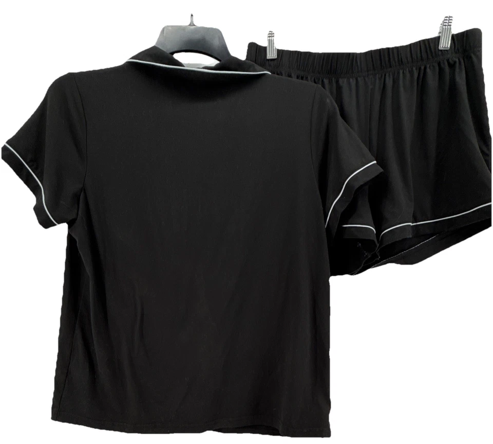 Conjunto de top y pantalones cortos Tahari Sleepwear 2 piezas talla M negros con botones blancos/ajuste Foto 4 de 4