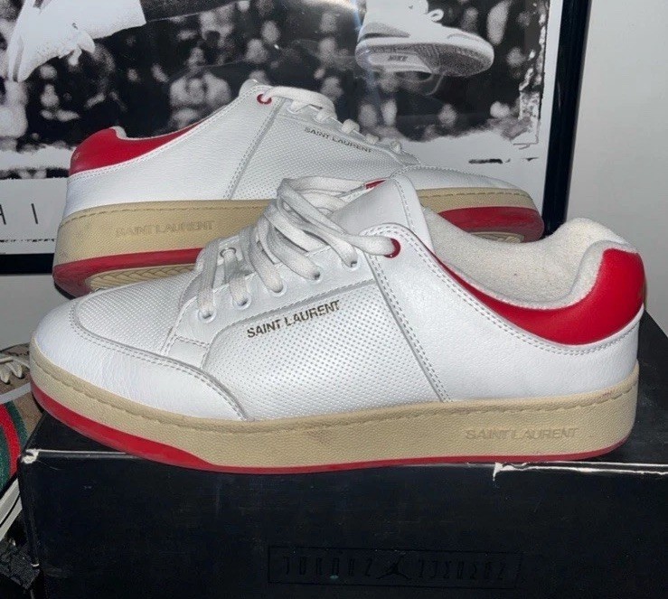 Saint Laurent Sneakers Basse Traforate Bianco Rosso Uomo 12 US