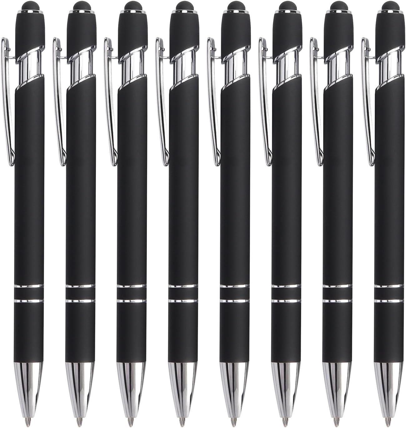 8 Pack Black Ballpoint Pen 2-in-1 Stylus - Retractable Metal Pen With Stylus Tip