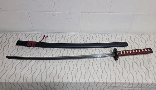 38.5" Japanese Samurai Katana Sword Stainless Steel Silver Blade Red Handle