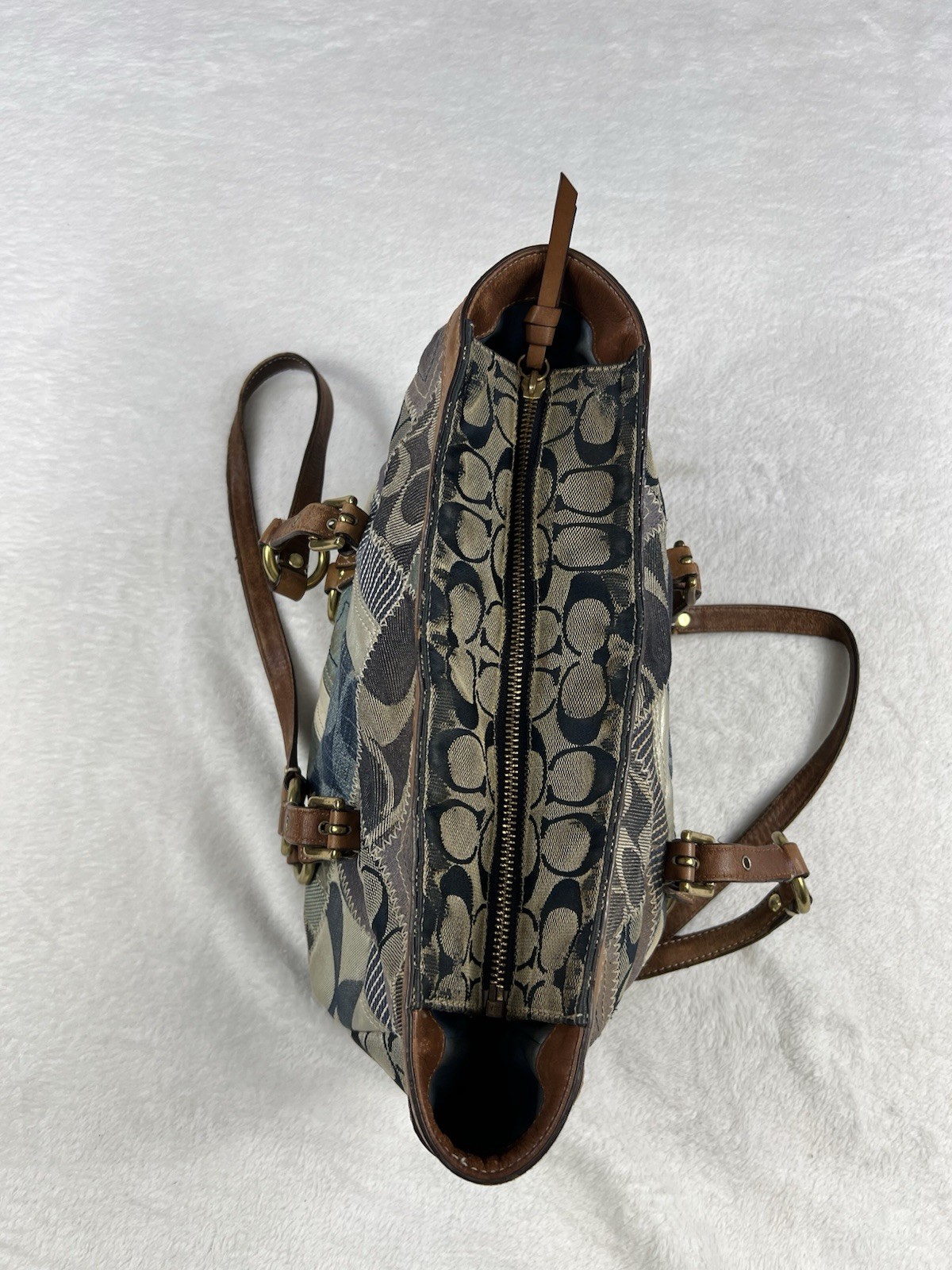 Distressed Coach Patchwork Hand Shoulder Bag Deni… - image 15