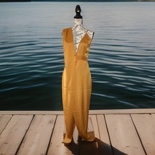 Prom / Party Gown Mustard Yellow Deep V-Neck Ruched Shoulder 6  