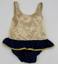 Vintage OshKosh B'gosh Gold/Navy Skirted Bows Bathing Suit 4t USA Made 90 s
