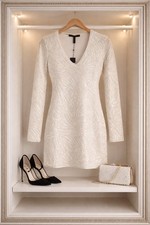 NWT BCBGMAXAZRIA Morris White Sequin Long Sleeve Mini Dress XXS 448