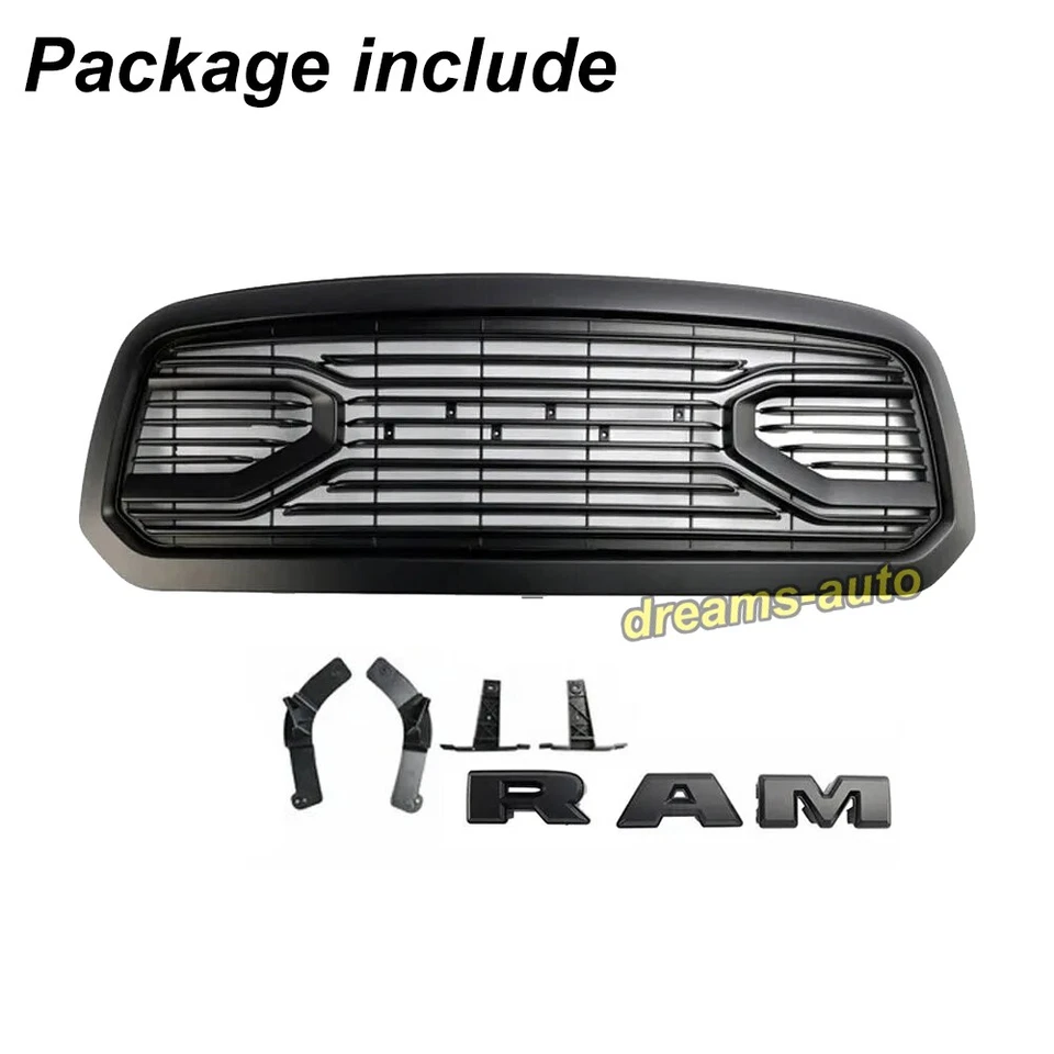 Grelha estilo buzina grande para 2013-2018 Dodge Ram 1500 para-choque com letras preto fosco - Imagem 4 de 4