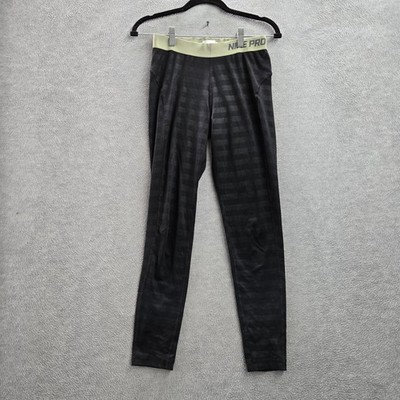 Nike Women Activewear Pants M Black Striped Dri-Fit Pro Compression Tights