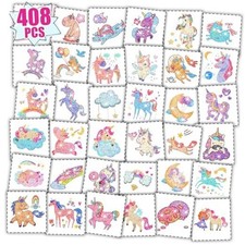 204 Styles Glitter Temporary Tattoos for Kids Girls, 34 Sheets Perforated