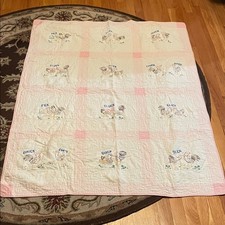 Vintage Children's Farm Animal Quilt - Pink and Cream