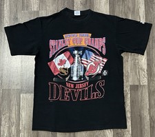 Vintage Starter New Jersey Devils 1995 Stanley Cup T Shirt Men  s SZ M Black 90s