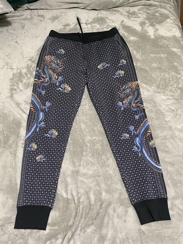 Dolce & Gabbana Black/Blue Logo Knit Jogger Pants Drawstring Pockets Size 56,XL