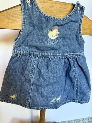 Vintage Oshkosh B gosh Baby   Denim Blue Jean Dress   Chicken   chicks   6-9m
