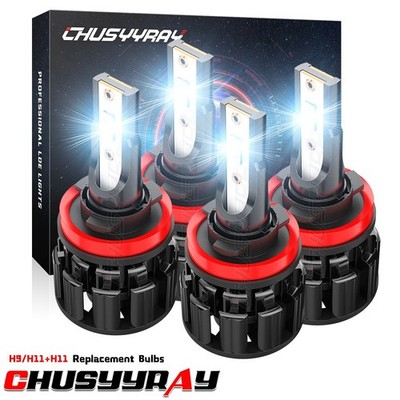 4X H11+H11 3570CSP LED Headlight Bulb Fog Light Bulb 6000K White High Power 440W