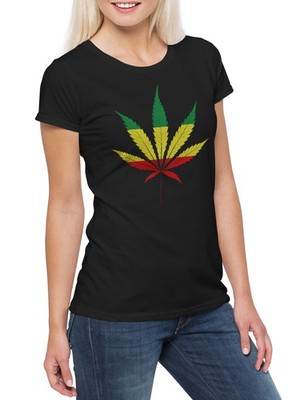 Leaf Panafrica Damen T-Shirt Blatt Ganja Reggae Jamaica Afrika Hanf Marley
