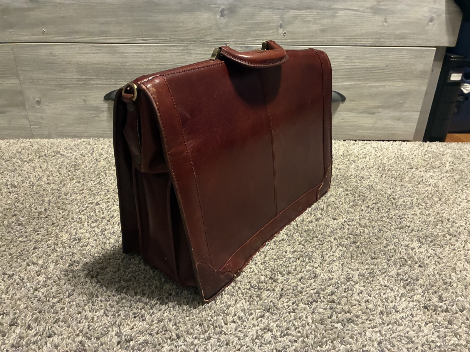 Mancini Brown Push Lock Briefcase Document Case T… - image 2