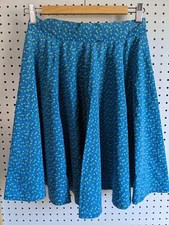 Vintage 1960s Handmade Floral A-Line Skirt - Blue and Green Print