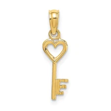 14k Yellow Gold 3D Key w/ Heart Charm Pendant Gift for Mother