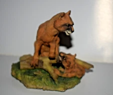 Vtg Collectible Crown Staffordshire Fine Art Wildlife Figurine Cougar Mother&Cub