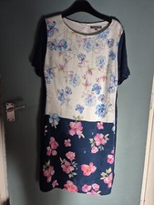 Fenn Wright Manson Size 16 Petite Blue Floral Knee Length Shift Dress (1124/49/v
