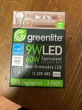 Greenlite LED 4 Pack 9W 60W Equivalent Light Bulbs 3000K A19 Save with Bulk Buy