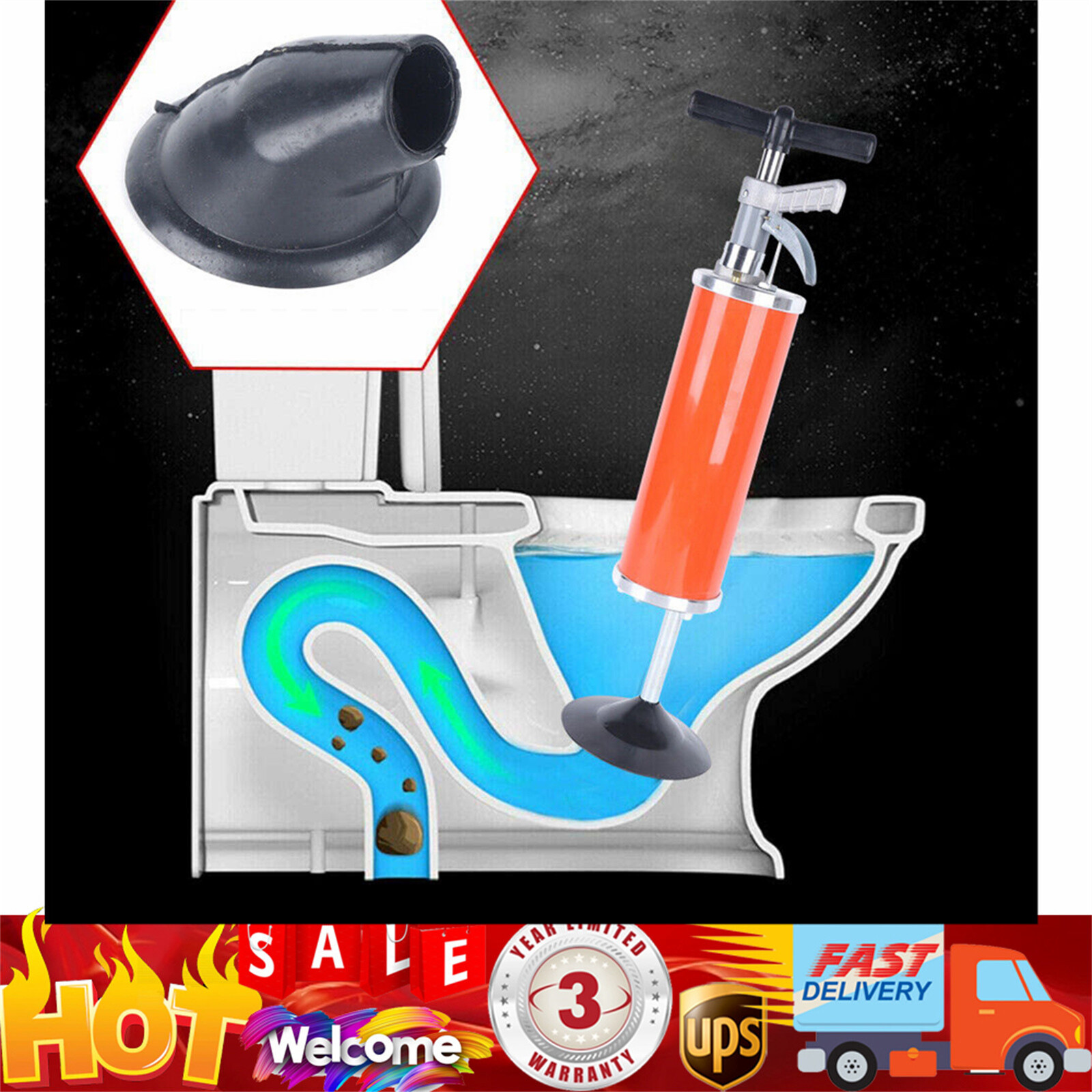 General Pipe Cleaners Clean Water Ram Drain Cleaning Tool with 4