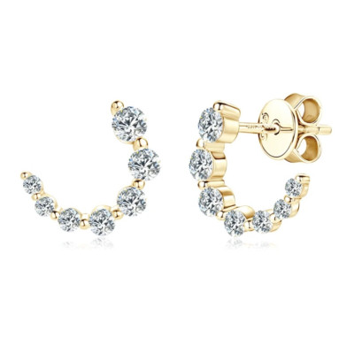 GRA Certified VVS1 D Color Moissanite C-Shape Tapering Stud Earrings for Women