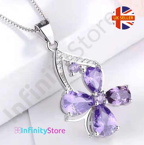 Vierblättriges Kleeblatt Anhänger Kristall Damen Schmuck Geschenk Halskette Glück UK - Bild 1 von 3
