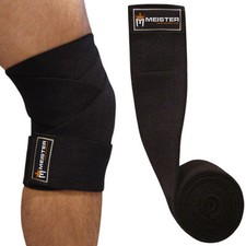 MEISTER BLACK KNEE WRAPS w/ HOOK CLOSURES PAIR Power Weight Lifting Support