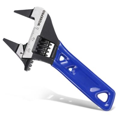 WORKPRO 4'' Thin Jaws Stubby Wide Opening Adjustable Wrench w/2mm Jaws Metric/SAE
