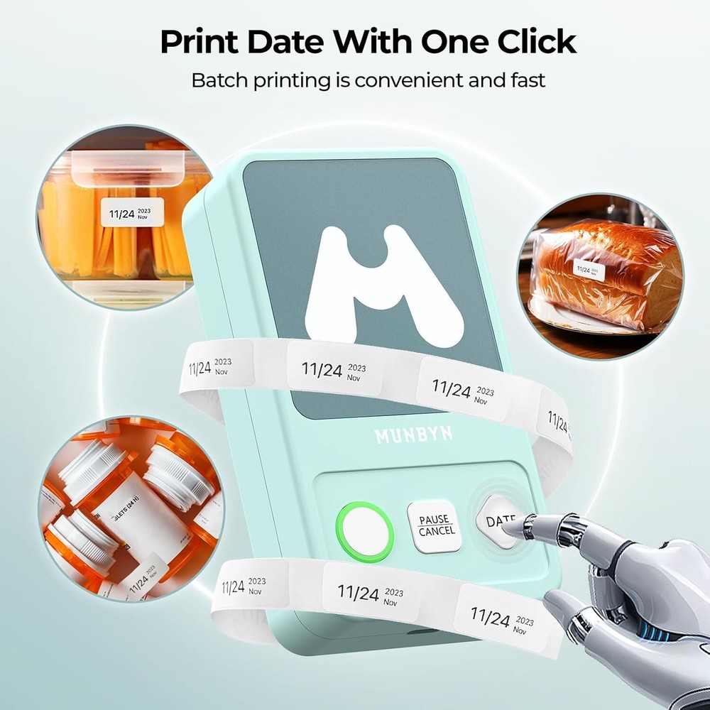Bluetooth Label Maker Machine with Tape Print Date One Click Portable  