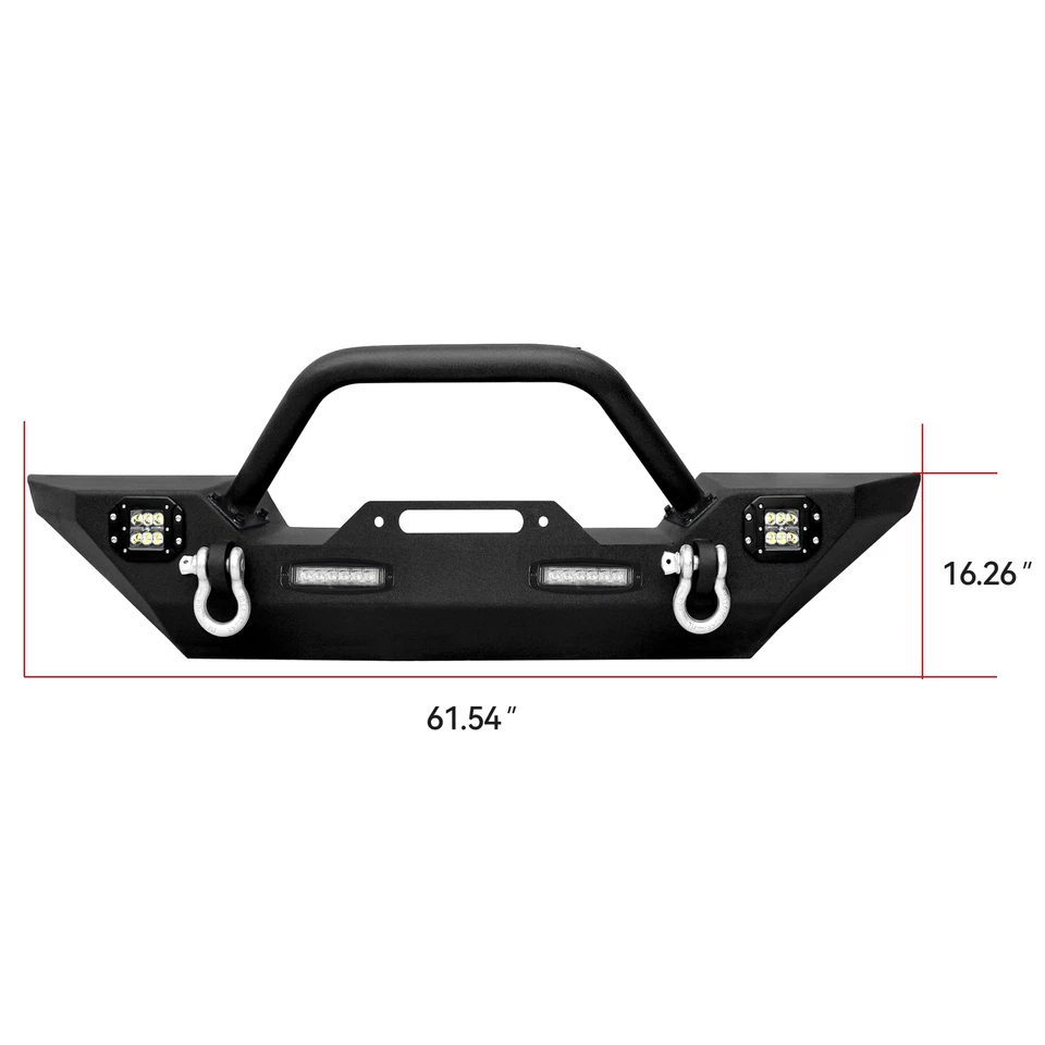 for 2007-2018 Jeep Wrangler JK & Unlimited Front Bumper w/ LED Lights & D-Rings - Image 2 of 4