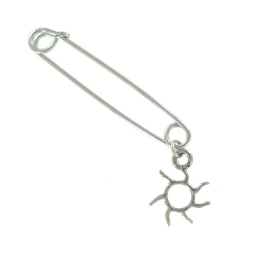 Made in USA Safety Pin Brooch Sunshine Sun Charm Silver Tone Fashion Jewelry 2" - Picture 2 of 8