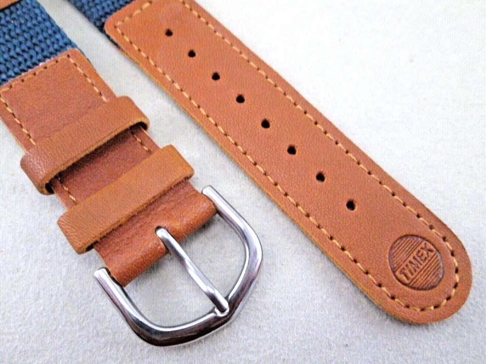 Correa de reloj Timex Expedition genuina 19 mm tamaño taco verde azulado nailon cuero tostado Foto 3 de 4