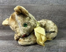 VTG Green  Eyed Gund Cat 7" Plush J Swedlin Musical Plush with Wind -up Tail