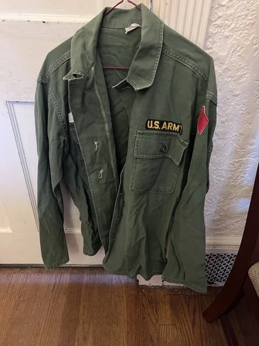 Vtg US Military Shirt Mens 18 1/2 X 34 Cotton OG-107 Named Vietnam 5th Infantry