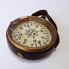 SOLID BRASS COMPASS - CLOCK WATCH BEVELED GLASS LEATHER STRAP PAPERWEIGHT 2" — photo 7