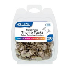BAZIC Push Pins Silver Flat Head Steel Thumb Tacks 200/pack , 24-Packs