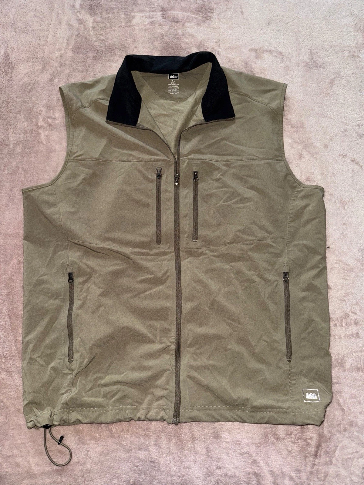 REI Soft Shell Vest Mens Olive Green Full Zip Stretch Hiking Outdoor Size XL