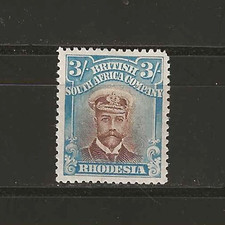 Troquel RHODESIA 1913/19 SG 237 3s Castaño y Azul Brillante II COMO NUEVO