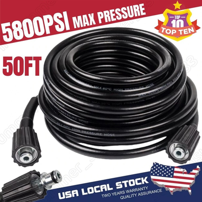 #ad 50FT High Pressure Washer Hose 5800 PSI M22 14mm Power Washer Extension Hose $31.01