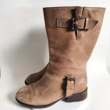 Cole Haan Air Boots Size 8 Moto Leora Pull On Tan Leather Mid-Calf Biker Belts