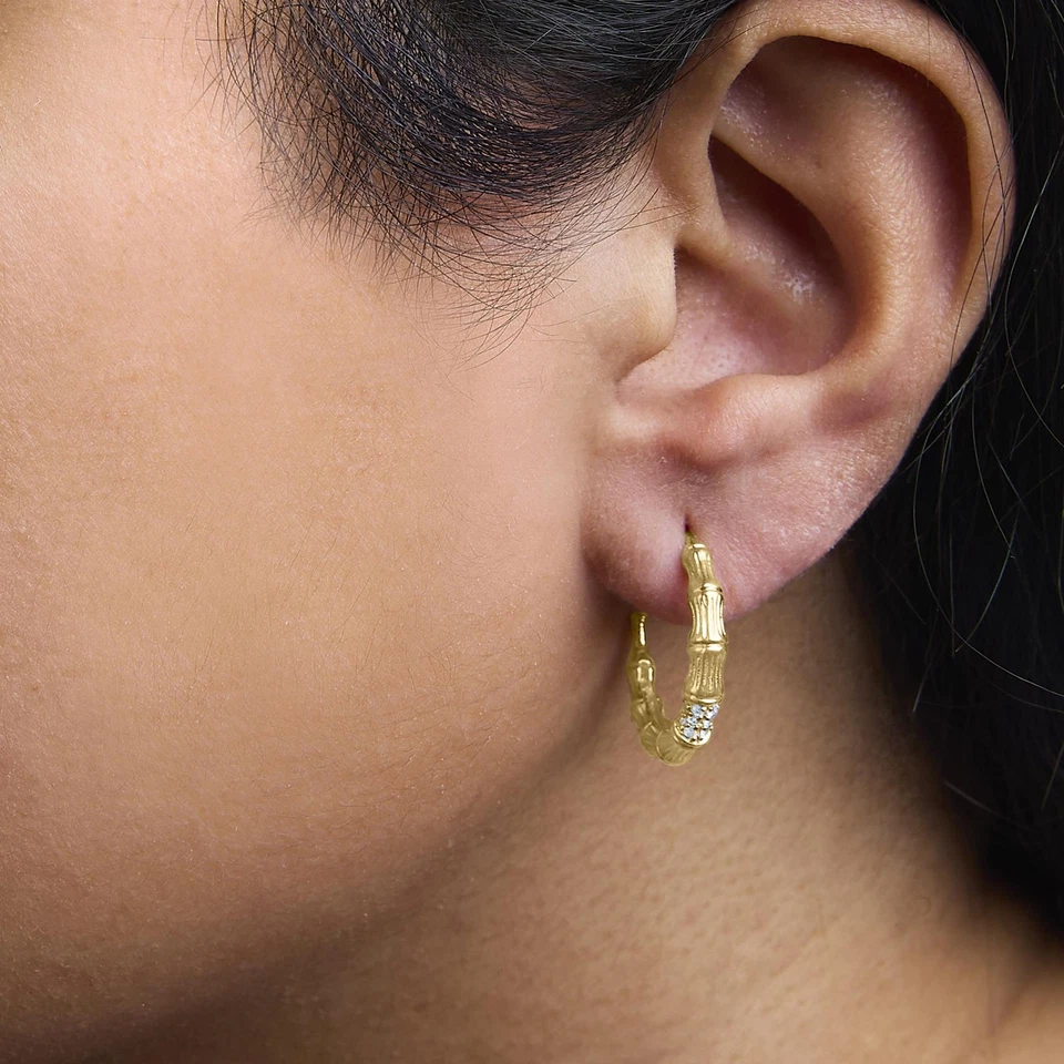 14K Yellow Gold Plated .925 Sterling Silver 1/6 Cttw Hammered Earrings - Image 4 of 4